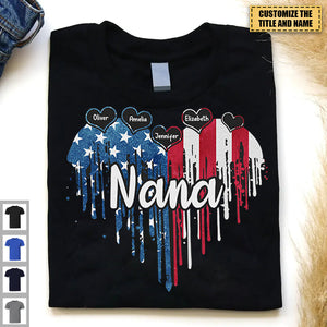 Nana & Her Kids - Family Personalized Custom Unisex Patriotic T-shirt