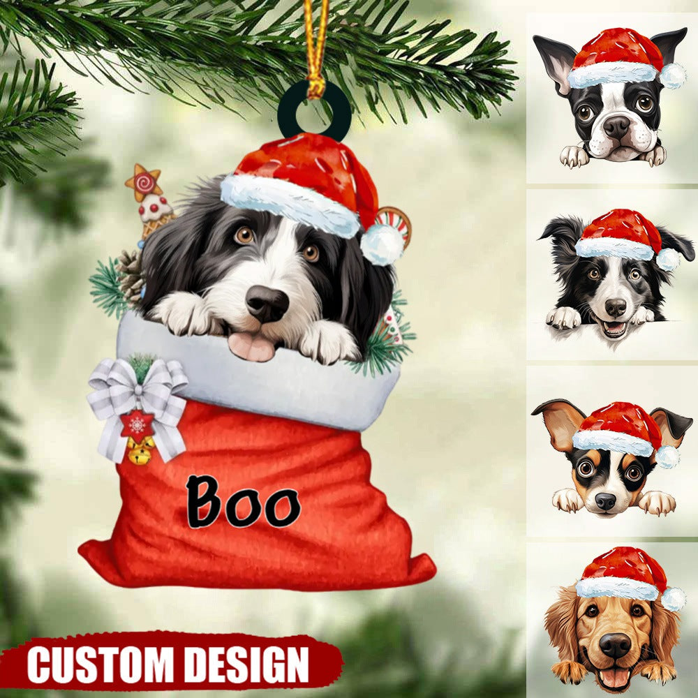 Dog in Gift Bag Personalized Acrylic Christmas Ornament