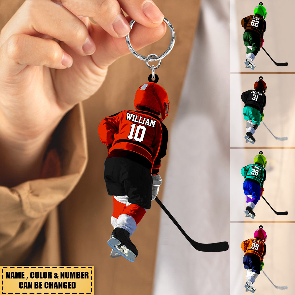 Custom Personalized Ice Hockey Acrylic Keychain, Gifts For Son/Grandson With Custom Name, Number