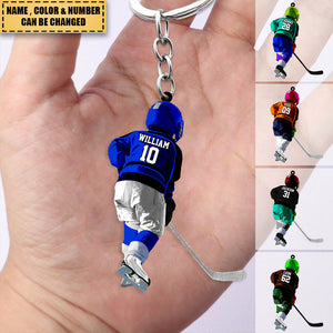 Custom Personalized Ice Hockey Acrylic Keychain, Gifts For Son/Grandson With Custom Name, Number