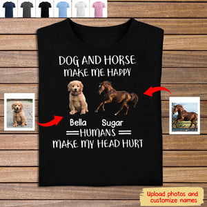 Personalized Dog And Horse make Me Happy Unisex T-shirt-Gift For Dog/Horse Lovers