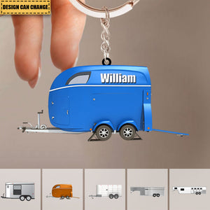 Personalized Horse Transport Trailer Keychain