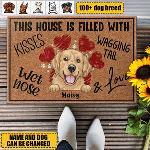 Kisses, Wet Nose, Wagging Tail , And Love - Personalized Doormat