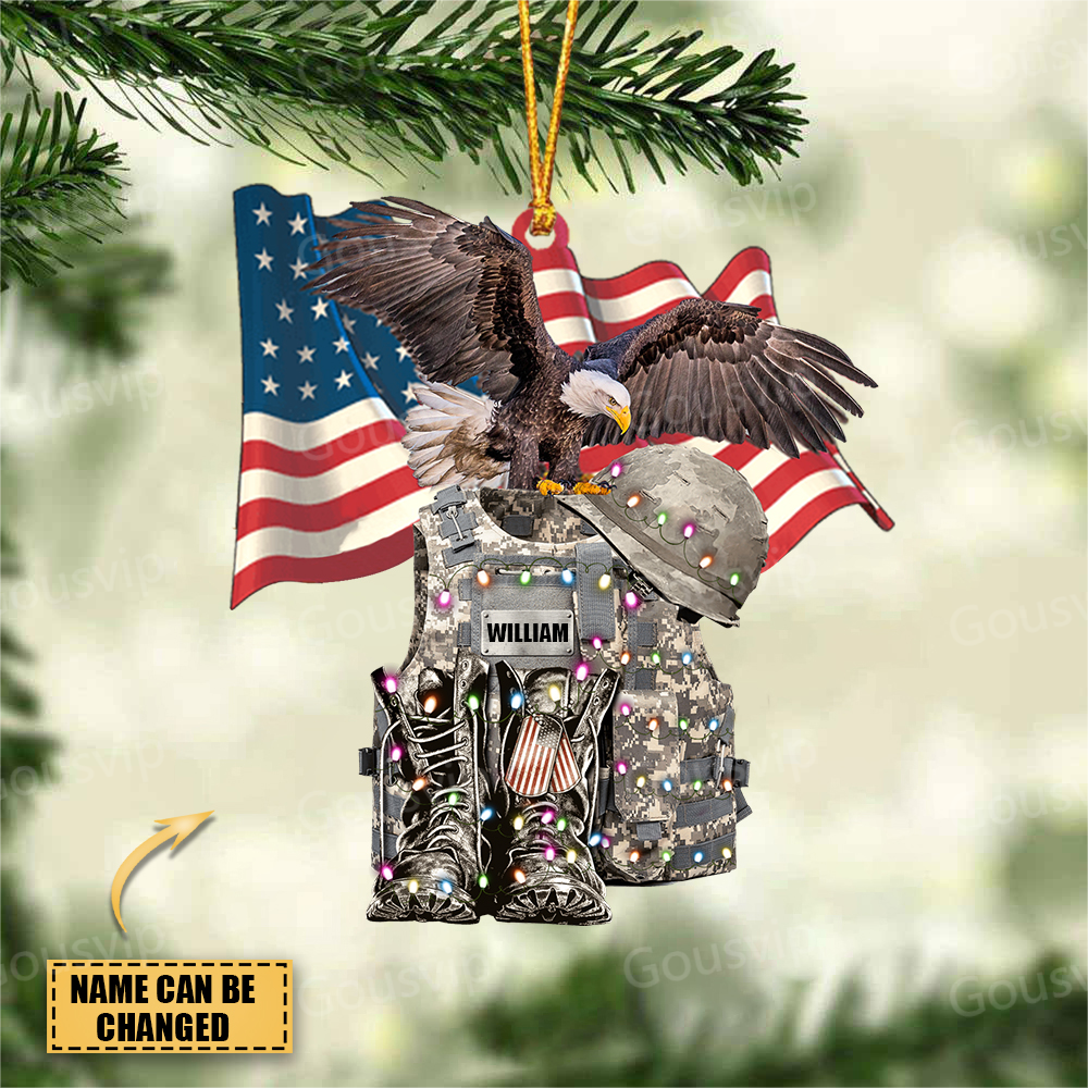 Military Uniform - Boots & Hat - Personalized Christmas Ornament