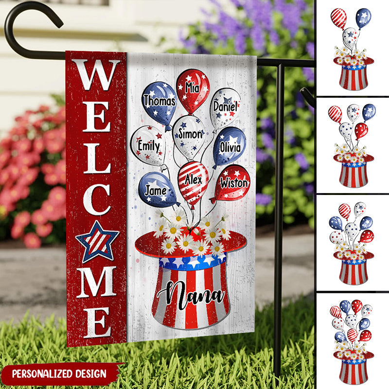 4th of July Balloons With Uncle Sam Hat Personalized Garden House Grandma Mama Auntie Flag