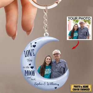 I Love You To The Moon Personalized Acrylic Keychain - Gifts For Family-Custom Your Photo/Name