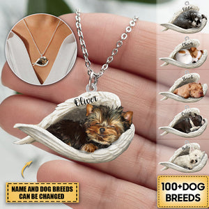 Personalized Dog Sleeping Angel Stainless Steel Necklace