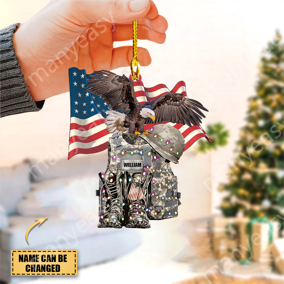 Military Uniform - Boots & Hat - Personalized Christmas Ornament