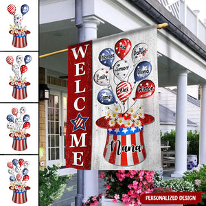 4th of July Balloons With Uncle Sam Hat Personalized Garden House Grandma Mama Auntie Flag