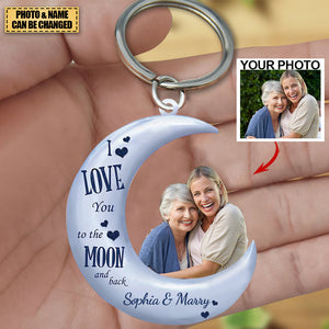 I Love You To The Moon Personalized Acrylic Keychain - Gifts For Family-Custom Your Photo/Name