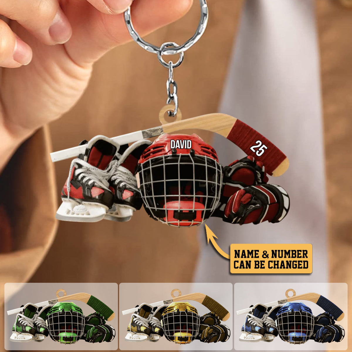 Personalized  Acrylic Keychain - Hocket Skates Helmet And Stick Gift For Hockey Lover