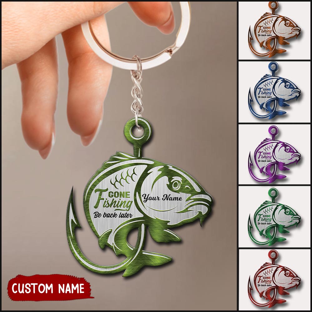 Gone Fishing Custom Name Acrylic Keychain