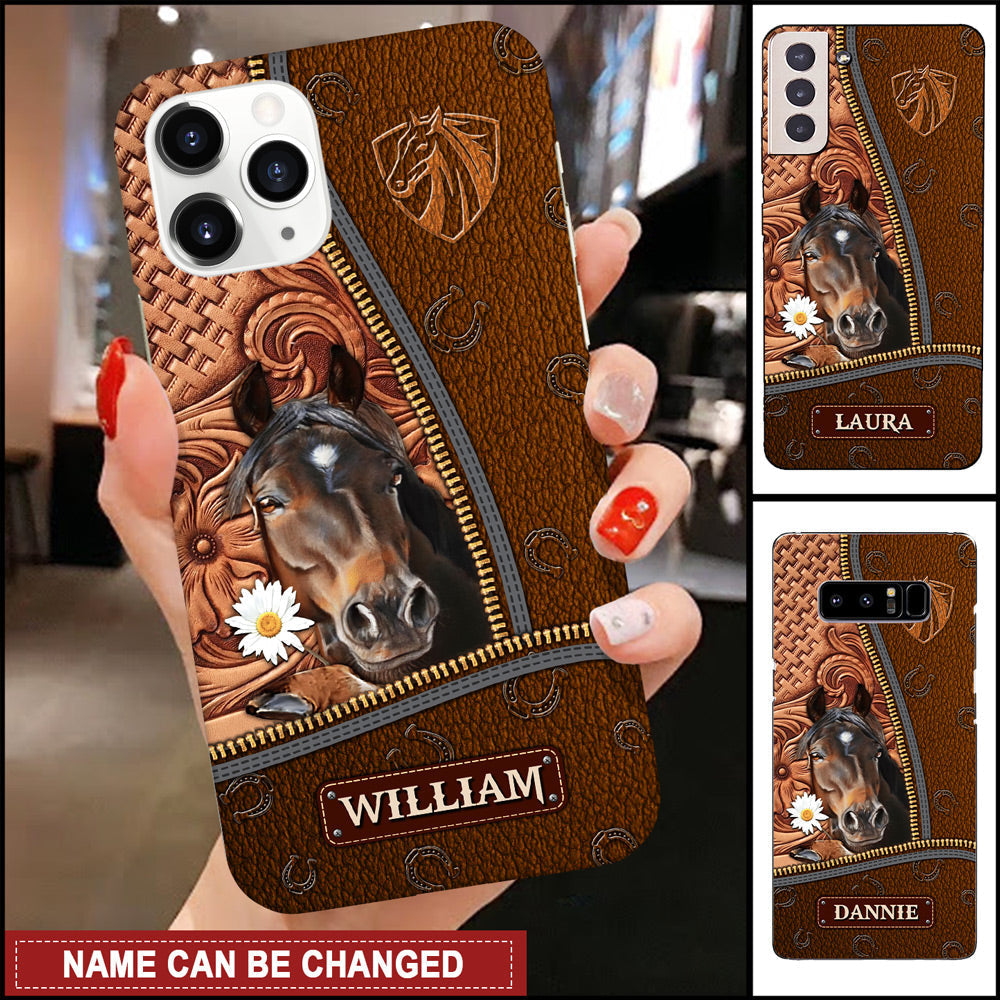 Love Horses Leather Texture Personalized Phone Case LPL03MAR22NY3