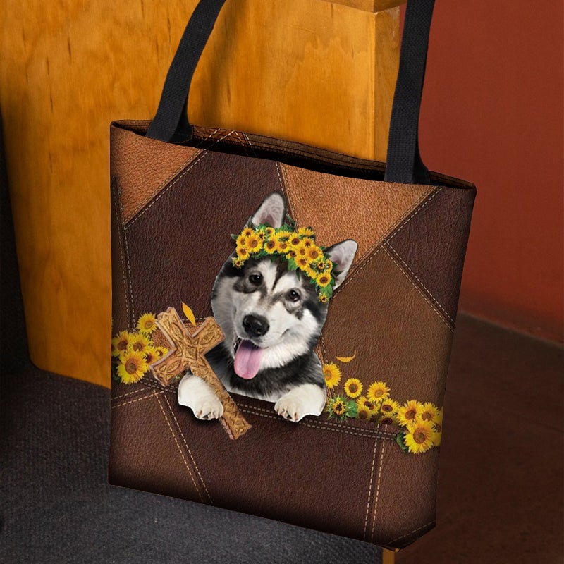 Cute Alaskan Malamute And Cross Tote Bag