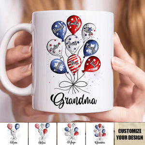 Grandma Auntie Mom Little Balloon Kids American Flag Pattern Personalized Mug- Gift For Family