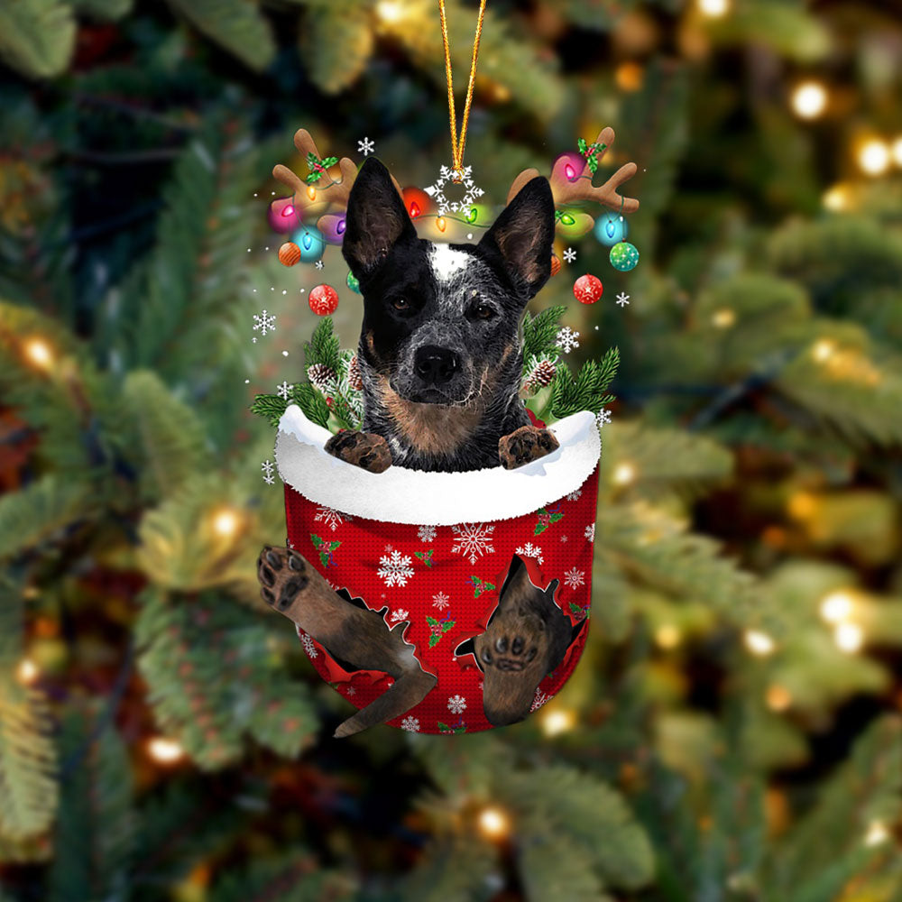 Blue Heeler In Snow Pocket Christmas Ornament