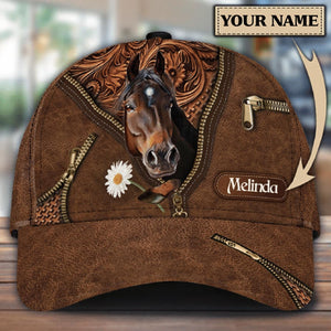 Personalized Horse Holding Daisy Unisex Cap