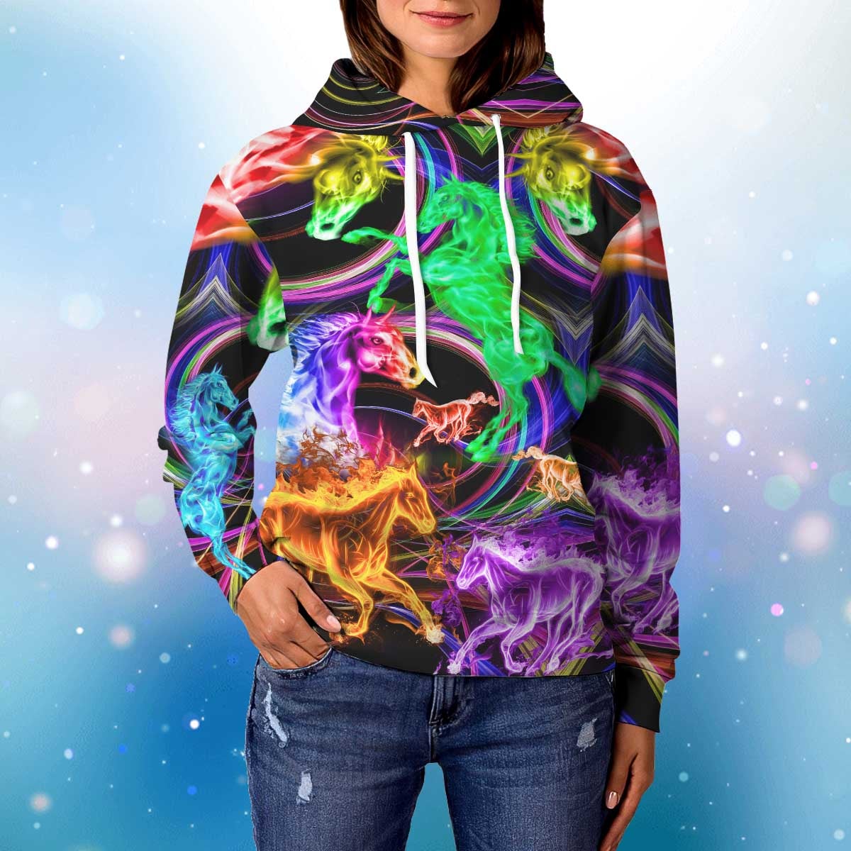 Colorful Neon Horse 3D Hoodie-Gift For Horse Lovers 3D Hoodie
