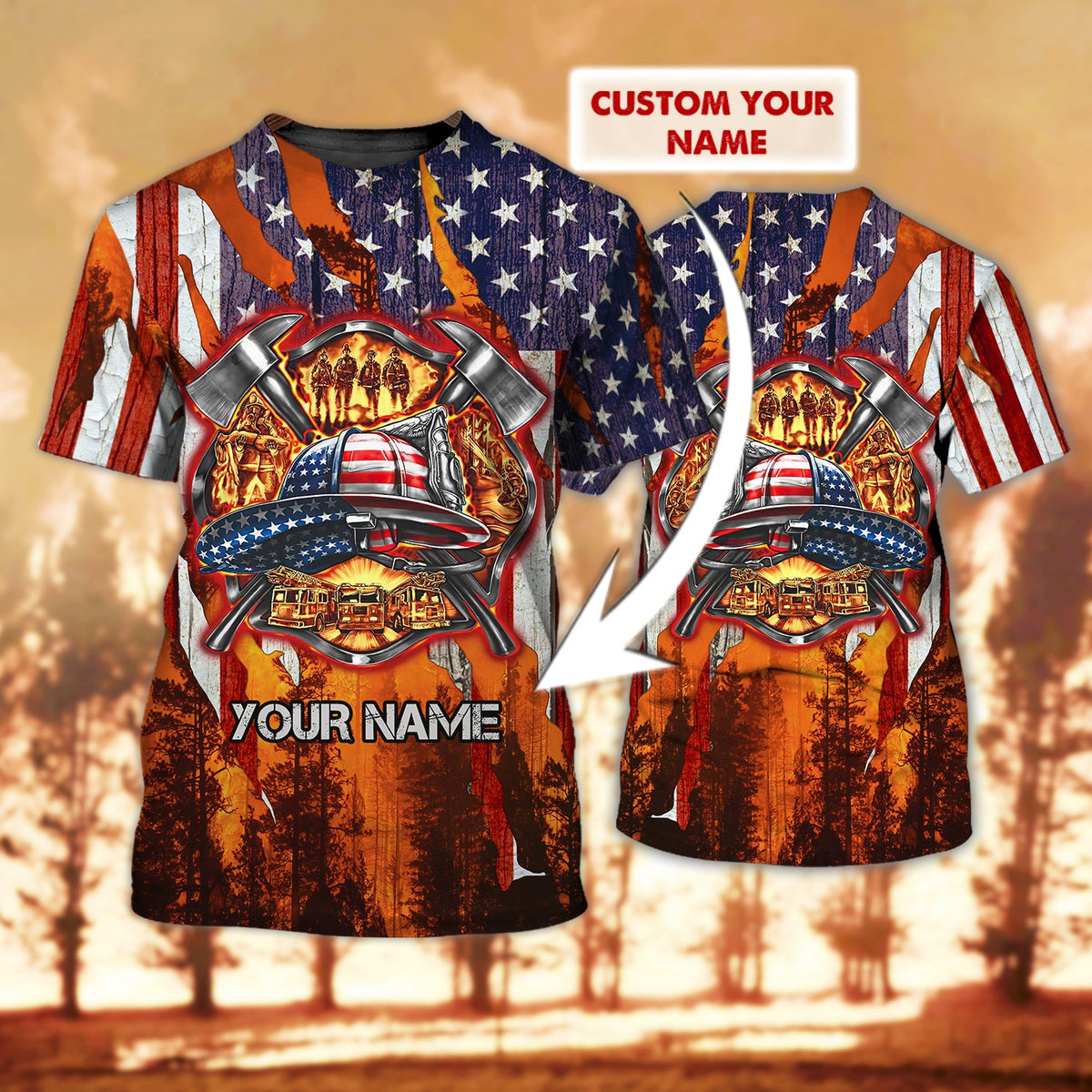 Personalized Name 3D Tshirt For Firefighter