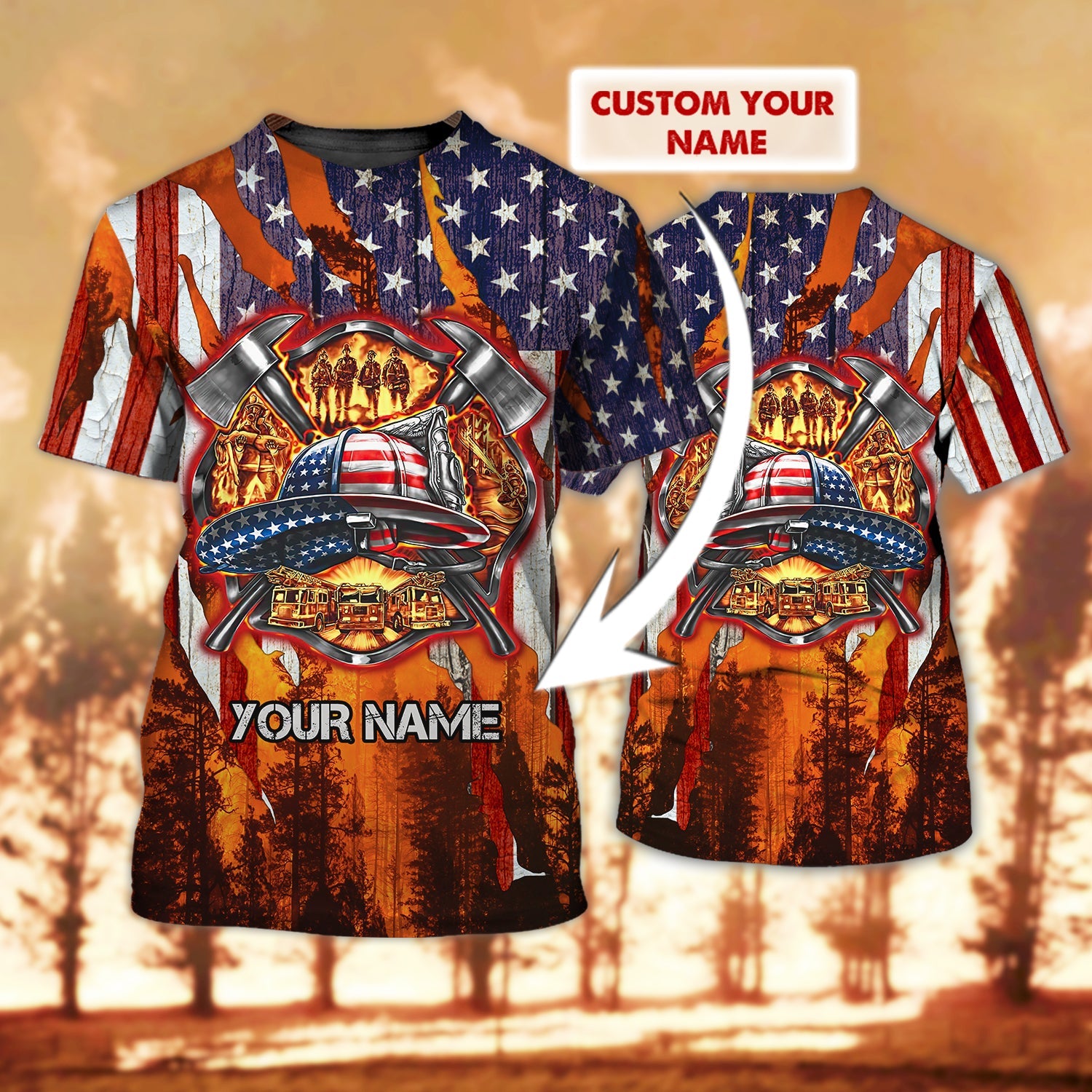 Personalized Name 3D Tshirt For Firefighter