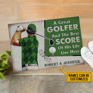 Personalized Golf Green Couple Golfer Best Score Live Customized Doormat