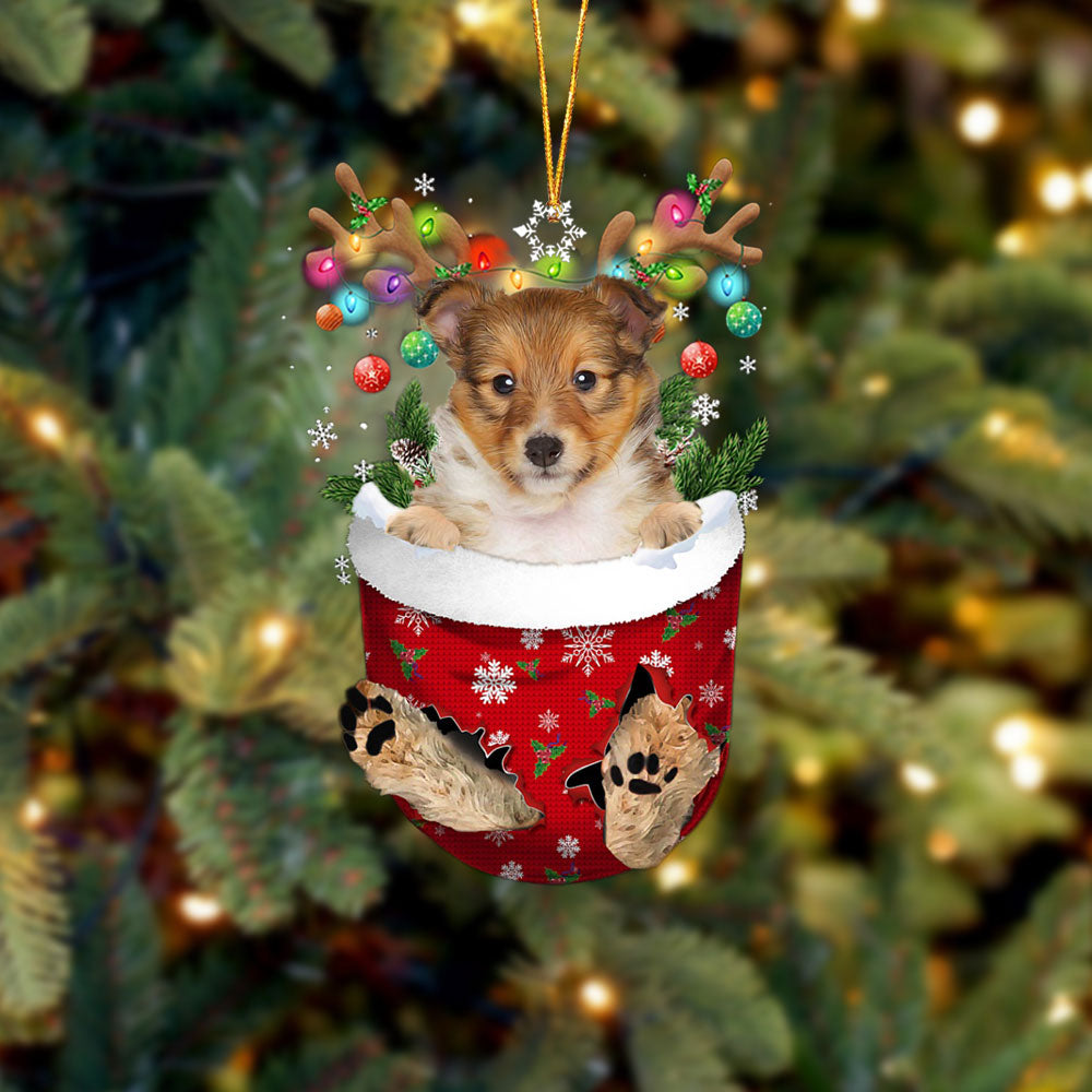 Shetland Sheepdog 2 In Snow Pocket Christmas Ornament