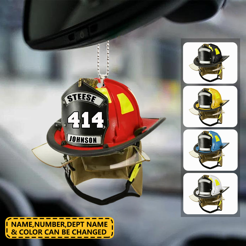 Personalized Firefighter Helmet Flat Acrylic Ornament