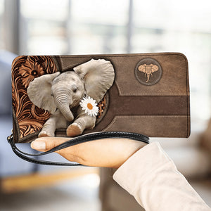 Personalized Cute Elephant Daisy Women Clutch Purse