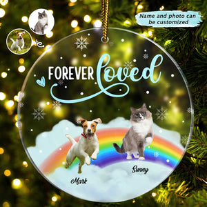 Custom Photo Forever Loved - Christmas Memorial Gift For Dog/Cat Lovers - Personalized Circle Acrylic Ornament