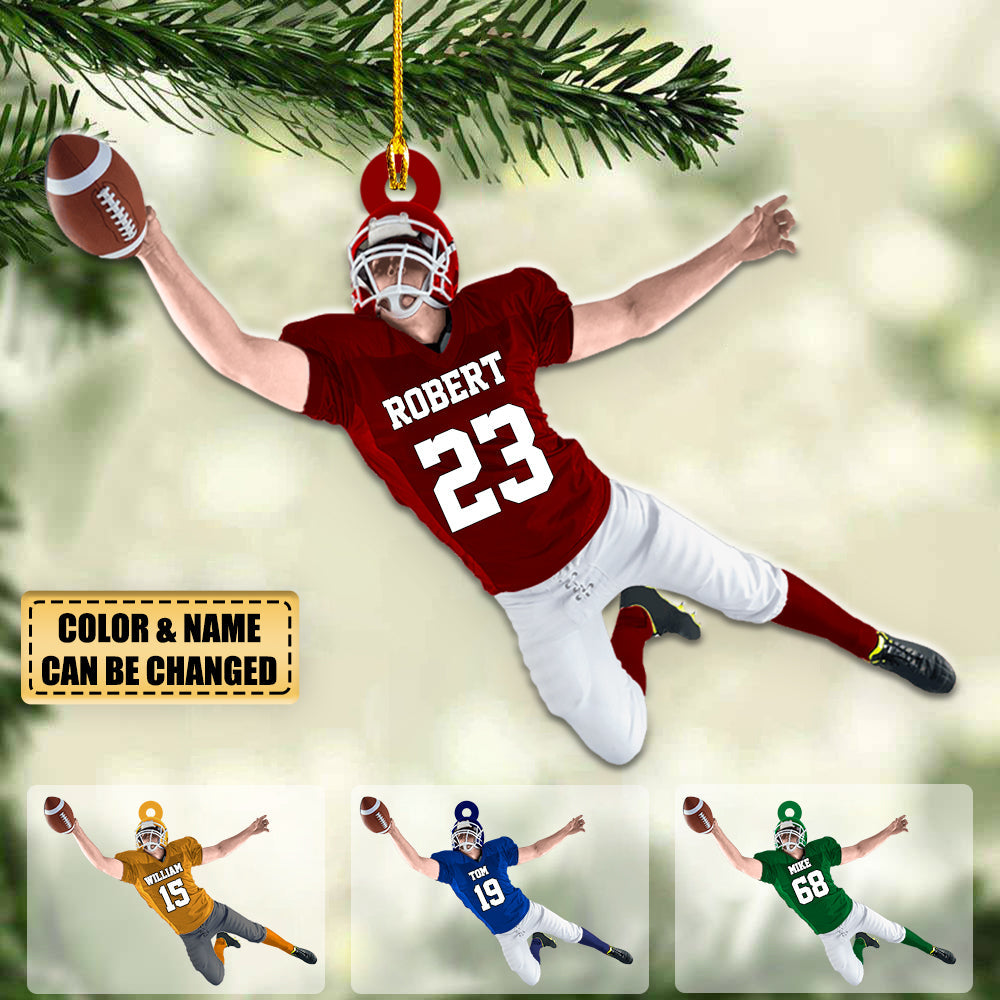 Personalized American Football PlayerJumping Christmas Ornament