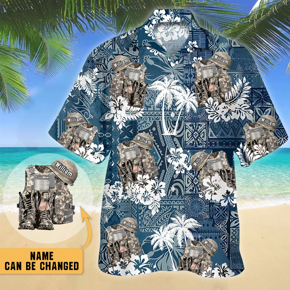 Military Uniform - Boots & Hat Personalized Hawaiian Shirt