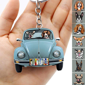 Classic Car Dog Breeds Custom Acrylic Keychain, For Campers Keychain HN590
