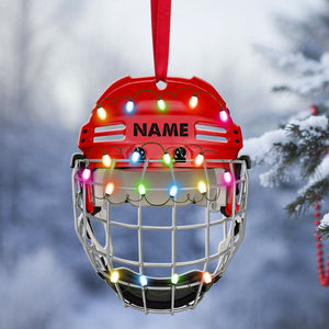 Ice Hockey Helmet With Cage - Personalized Christmas Ornament - Gifts For Ice Hockey Lovers