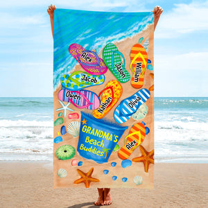 Nana's Beach Buddies Summer Flip Flop Personalized Beach Towel Perfect Gift for Grandmas Moms Aunties HTN08MAY23CT5